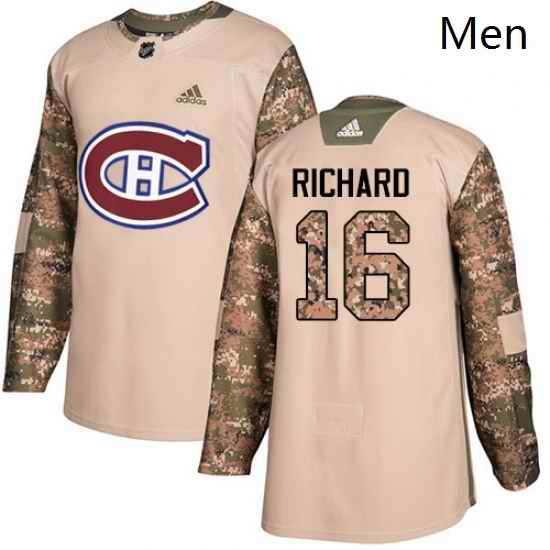 Mens Adidas Montreal Canadiens 16 Henri Richard Authentic Camo Veterans Day Practice NHL Jersey